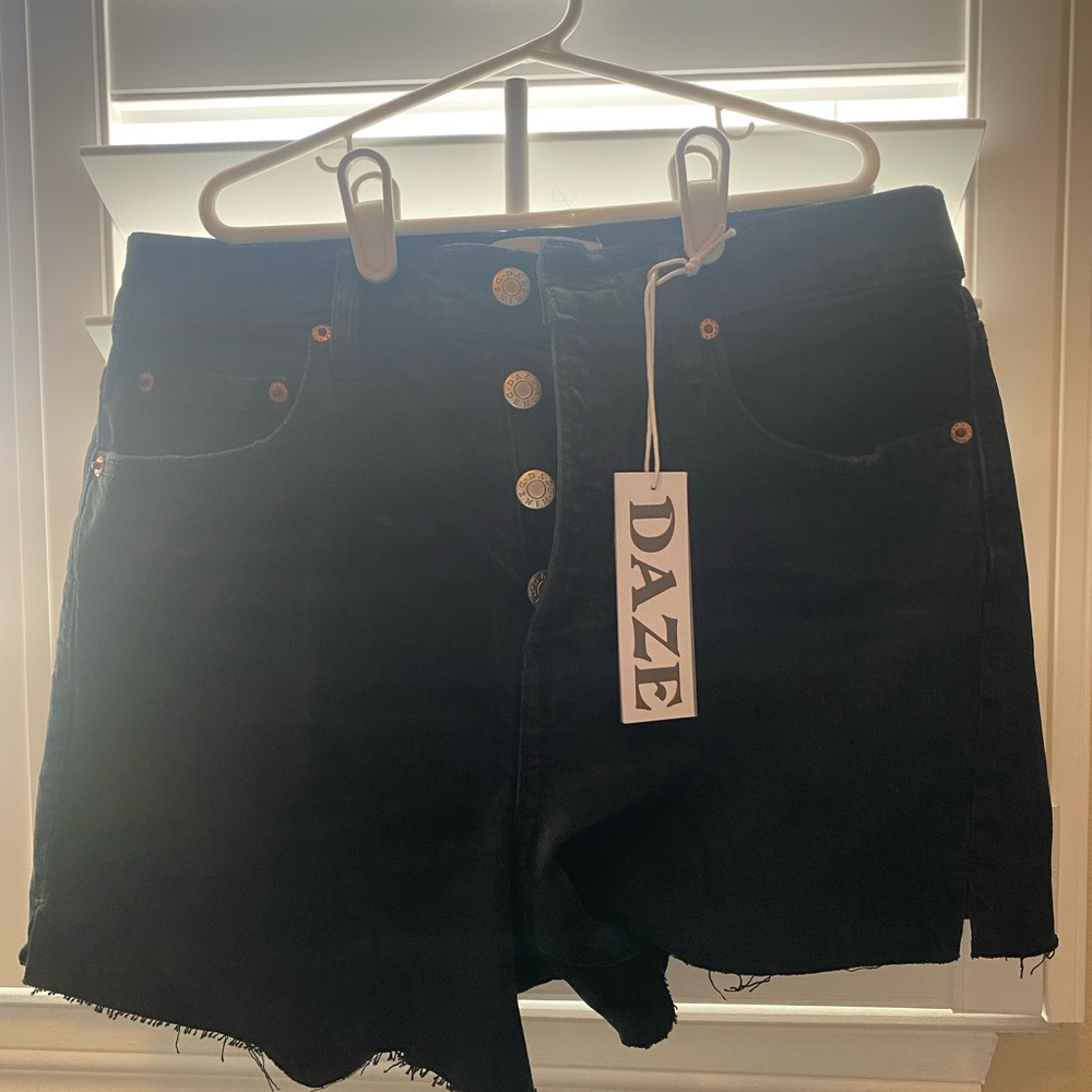 Daze Black button fly shorts